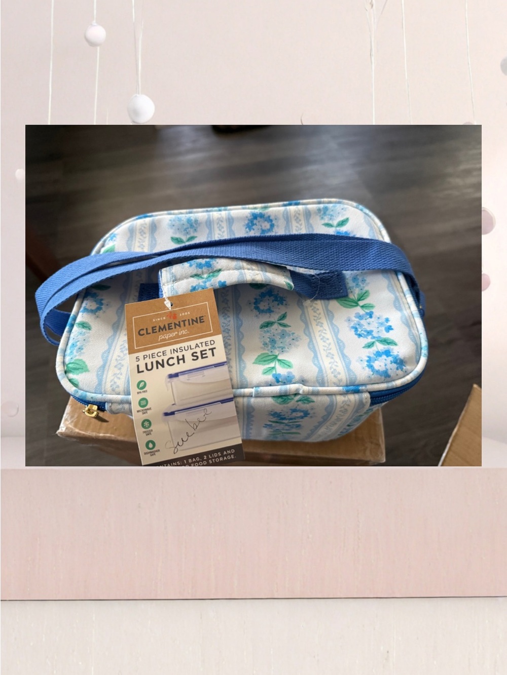 Clementine Blue Floral Insulated Lunch Bag